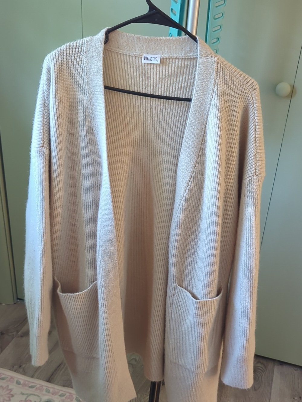ZYIA Cream Open-Front Ribbed Cardigan with Pockets